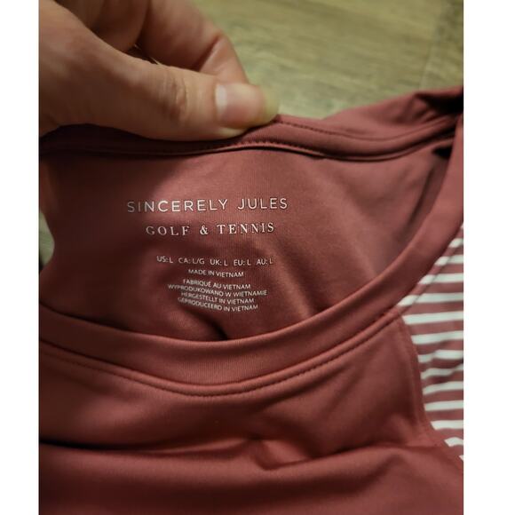 Sincerely Jules Golf and Tennis Pink White Striped Padded Performance Tank Top L - Picture 2 of 3